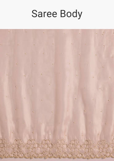 Peach Glass Tissue Saree With Cutdana And Beads Scallop Border