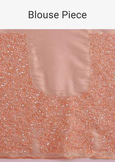 Peach Glass Tissue Saree With Cutdana Sequins Embroidery And Cutwork Scallop Border