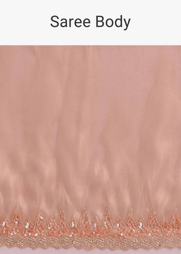 Peach Glass Tissue Saree With Cutdana Sequins Embroidery And Cutwork Scallop Border