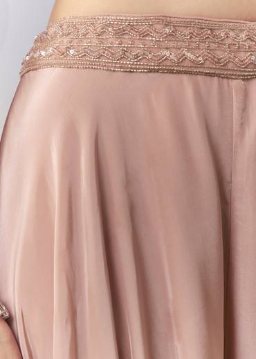 Peach Indo Fusion Crop Top Palazzo and Dupatta Set