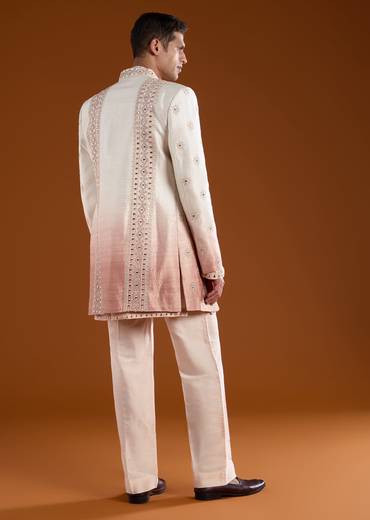 Peach Mens Indowestern Kurta Pant Set