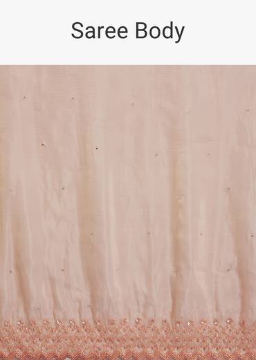 Peach Organza Saree With Stone Embellishment And Scallop Border