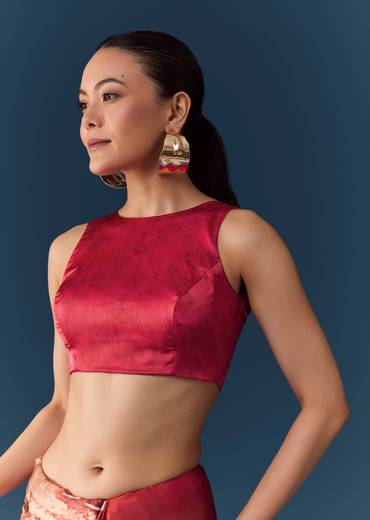 Peach Printed Saree with Blouse Fabric