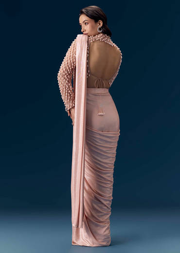 Peach Ready Pleated Saree with Blouse