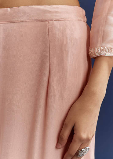 Peach Tissue Cutdana Kurta With Stone Work Dupatta In Tissue