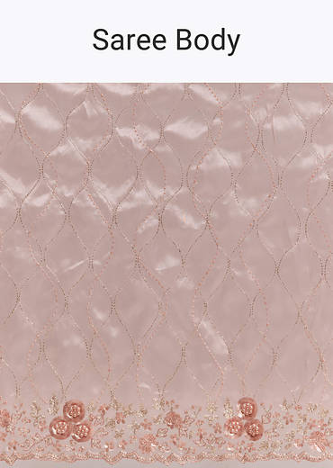 Peach Tissue Saree With Geometric Embroidery