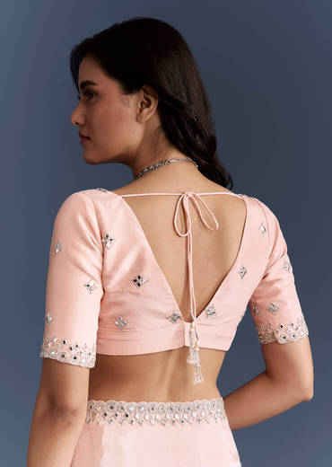 Peach Tissue Saree With Heavy Hand Embroidery