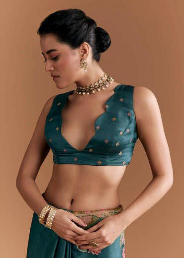 Peacock Blue Dola Silk Saree With Pichwai Weave And Embroidery