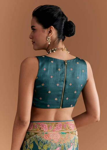 Peacock Blue Dola Silk Saree With Pichwai Weave And Embroidery