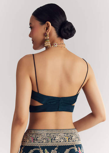 Peacok Blue Saree With Jaal Work And Embellished Stones All Over