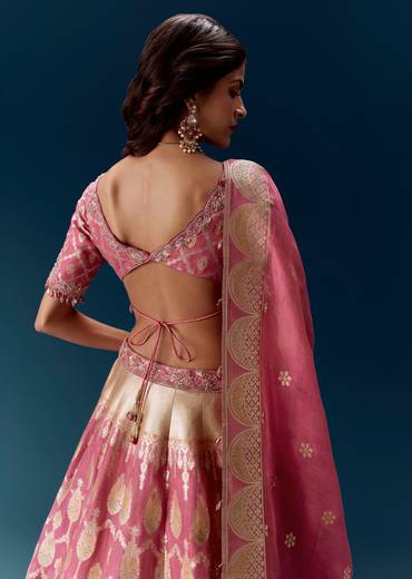 Pink Embroidered Bridal Lehenga With Dupatta