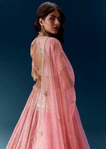 Pink Bridal Lehenga in Banarasi Silk With Dupatta