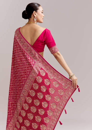 Rani Pink Banarasi Georgette Saree With Heavy Embroidery