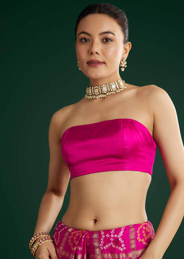 Pink Bandhani Saree With Gota Work