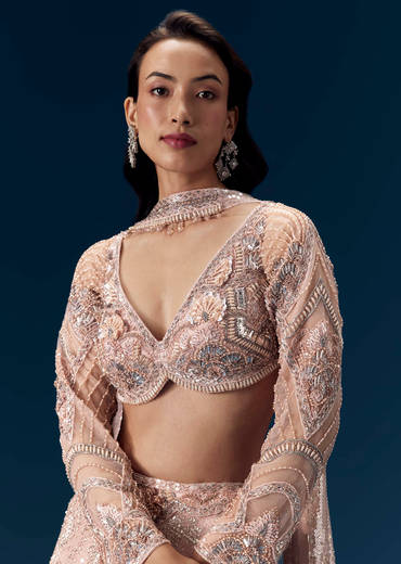 Pink Bridesmaid Lehega with Choker Dupatta