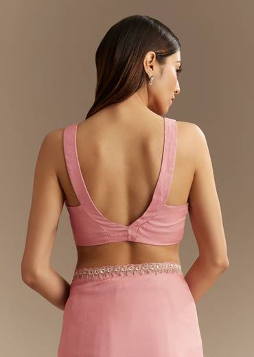 Pink Chinnon Saree With Cutdana Sequins Embroidery And Scallop Border