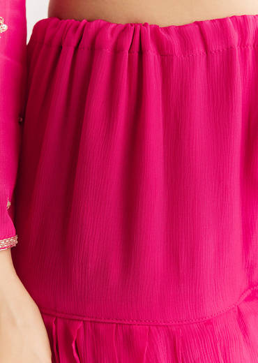 Pink Chinon Kurta Set With Zardosi And Cutdana Dupatta