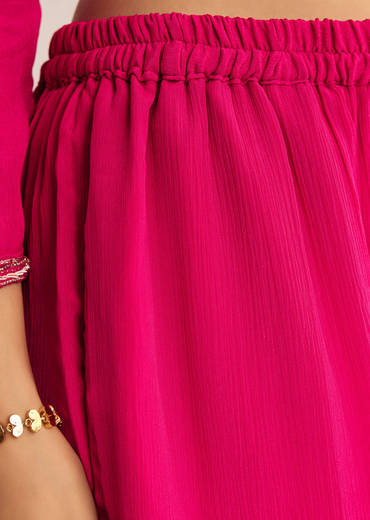 Pink Chinon Zardosi Work Kurta Palazzo Suit