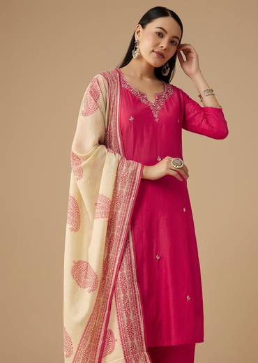 Pink Cotton Silk Gota Work Kurta Set