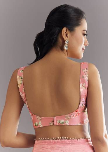 Pink Crushed Tissue Saree With Cutdana And Moti Embellished Border