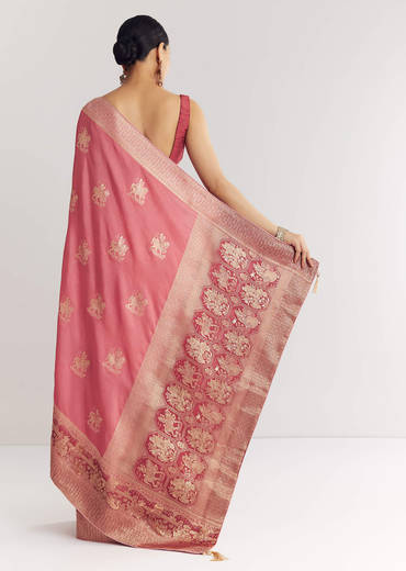 Pink Dola Silk Saree With Butti Work