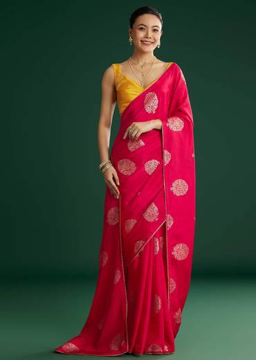 Pink Dola Silk Saree With Gotapatti And Brocade Border