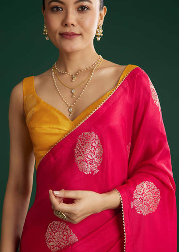 Pink Dola Silk Saree With Gotapatti And Brocade Border