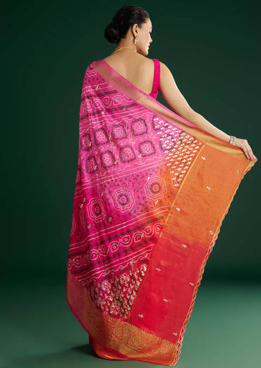 Pink Dola Silk Saree With Zari Woven Border