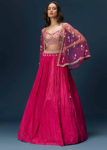 Pink Embroidered Bridesmaid Lehenga With Coordinated Cape And Blouse