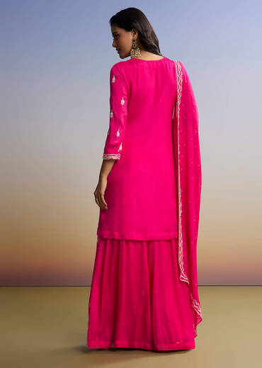 Pink Embroidered Palazzo Set In Chinon