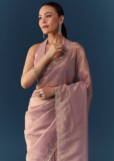 Pink Embroidered Saree with Blouse Fabric