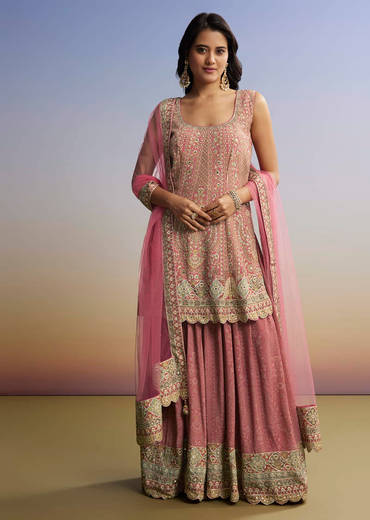 Pink Floral Palazzo Set With Dupatta