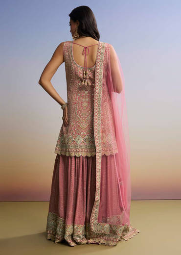 Pink Floral Palazzo Set With Dupatta