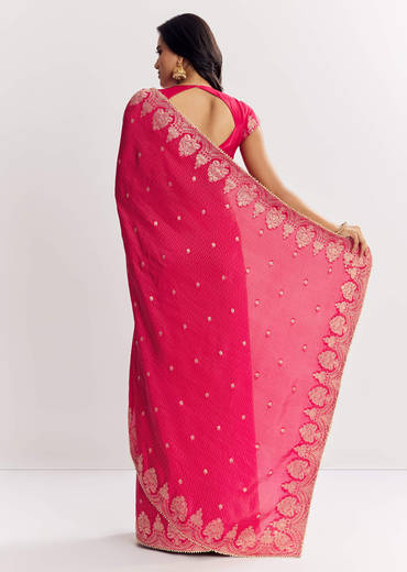 Pink Georgette Lurex Saree With Brocade Butti And Gota Patti Border