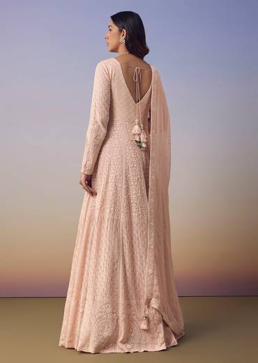 Pink Georgette Sequin Anarkali with Dupatta