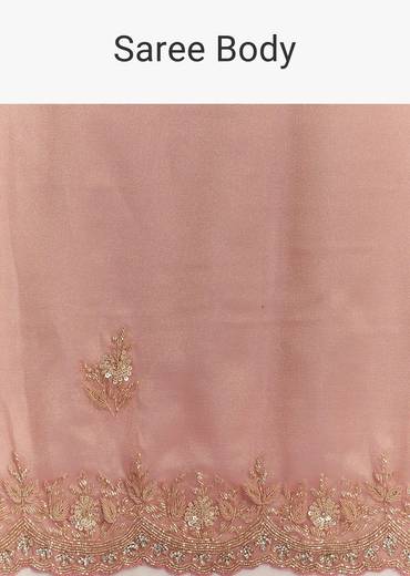 Pink Glass Tissue Sareee With Embroidered Scallop Border
