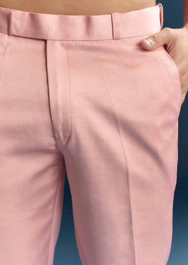 Pink Imported Linen Kurta Jacket Set For Men With Aari Embroidery