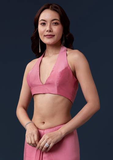 Pink Kora Silk Saree With Cutdana Beads And Stone Embroidery