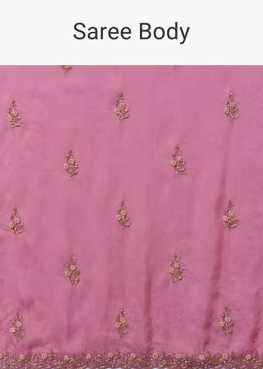 Pink Kora Silk Saree With Cutdana Beads And Stone Embroidery