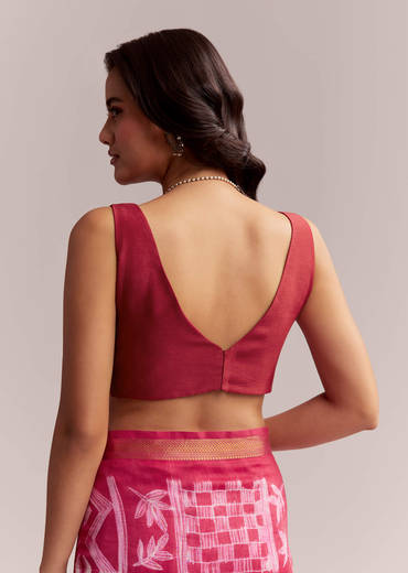 Pink Linen Printed Saree With Authentic Shibori Print