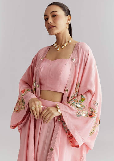 Pink Muslin Crop Top And Jacket Set With Gotta Work