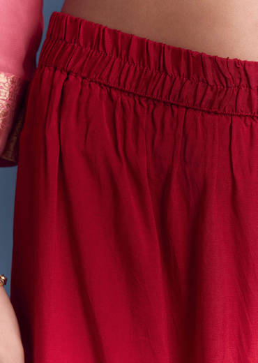 Pink Ombre Georgette Kurta Set With Banarasi Weave