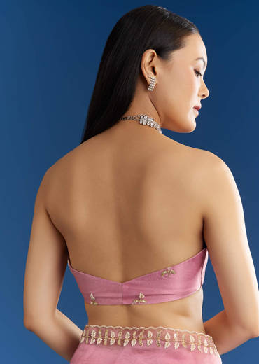 Pink Organza Tissue Saree With Beaded Scallop Border