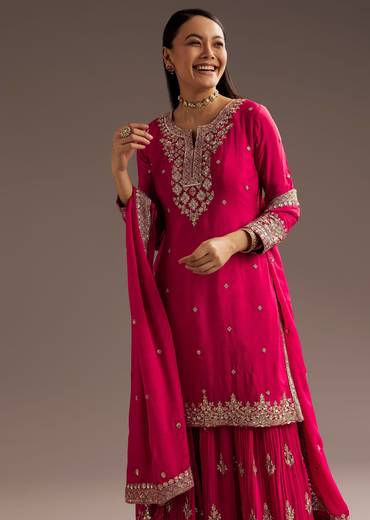 Pink Palazzo Dupatta Set With sequins Work