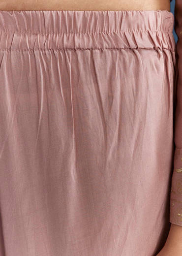 Pink Printed Chanderi Anarkali Set With Thread Work