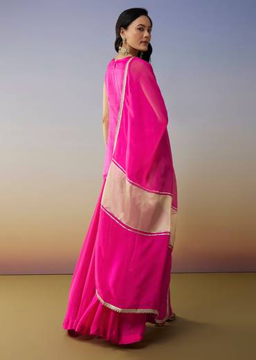 Pink Satin Palazzo Suit with Beads Sequins Work