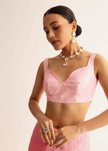 Pink Sequin Embroidered Organza Saree With Gotta Patti Embroidery