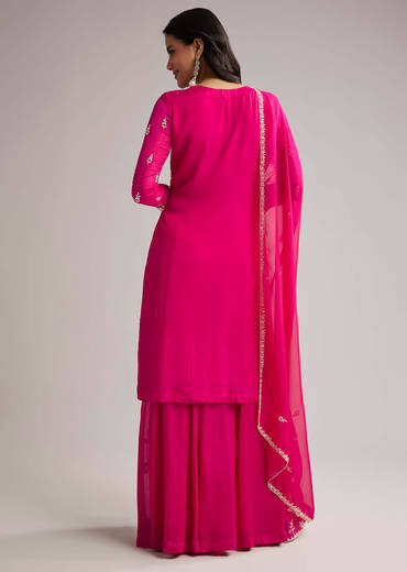 Pink Sequin Embroidered Palazzo Set With Dupatta