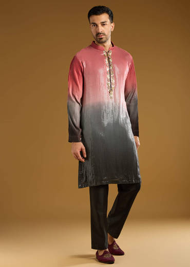 Pink Sequins Kurta Set For Men With Embellishments