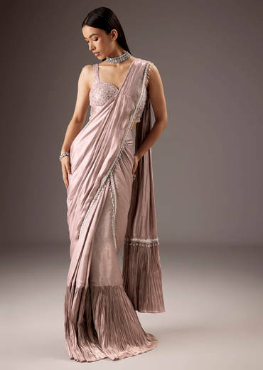 Pink Sequins Saree With Embroidered Blouse